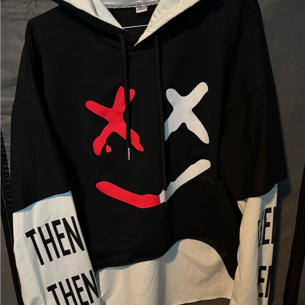 X eyed smiley faced hooded long sleeve shirt New
